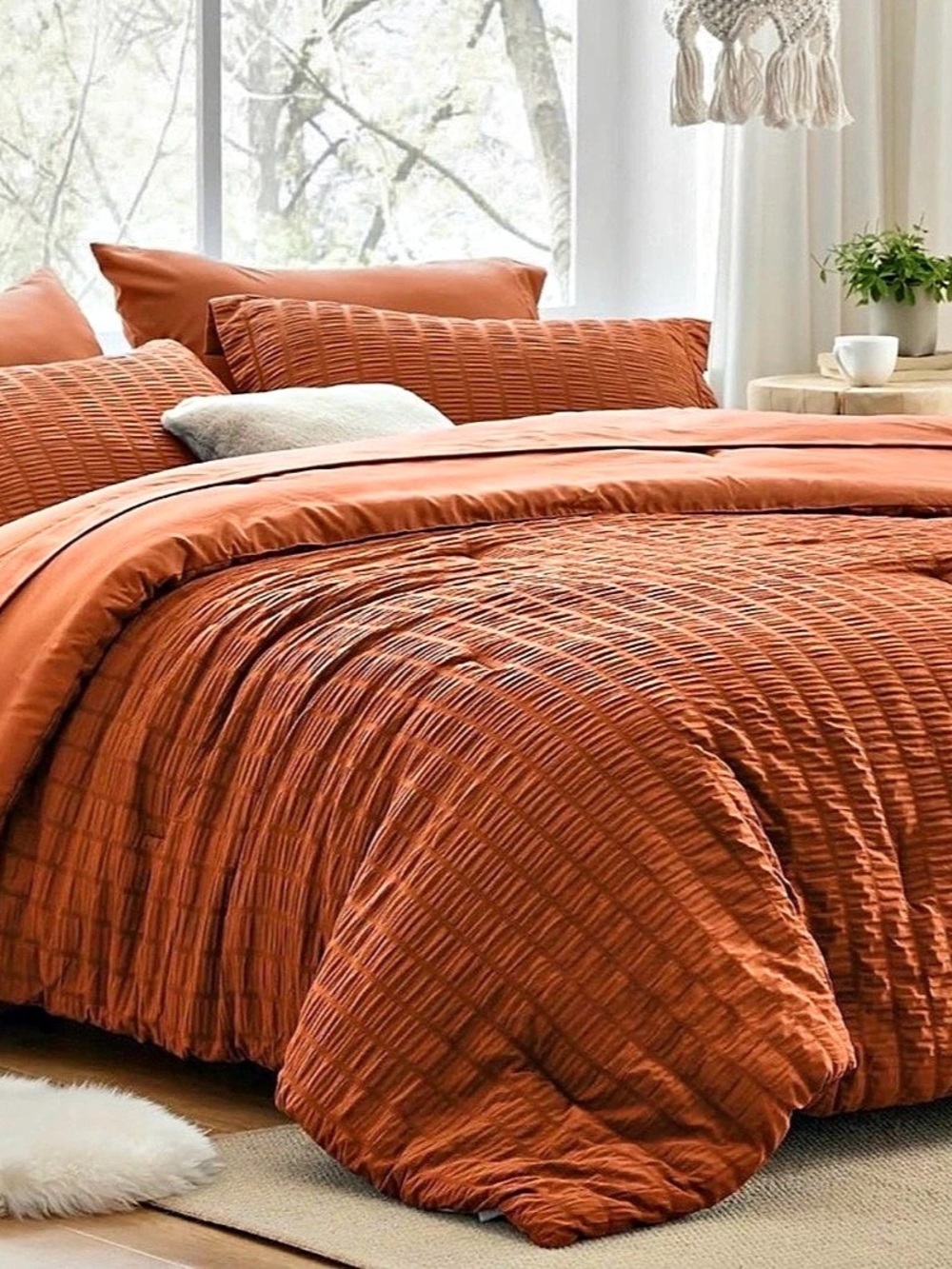 Love's Cabin Seersucker Terracotta Comforter Set Twin XL